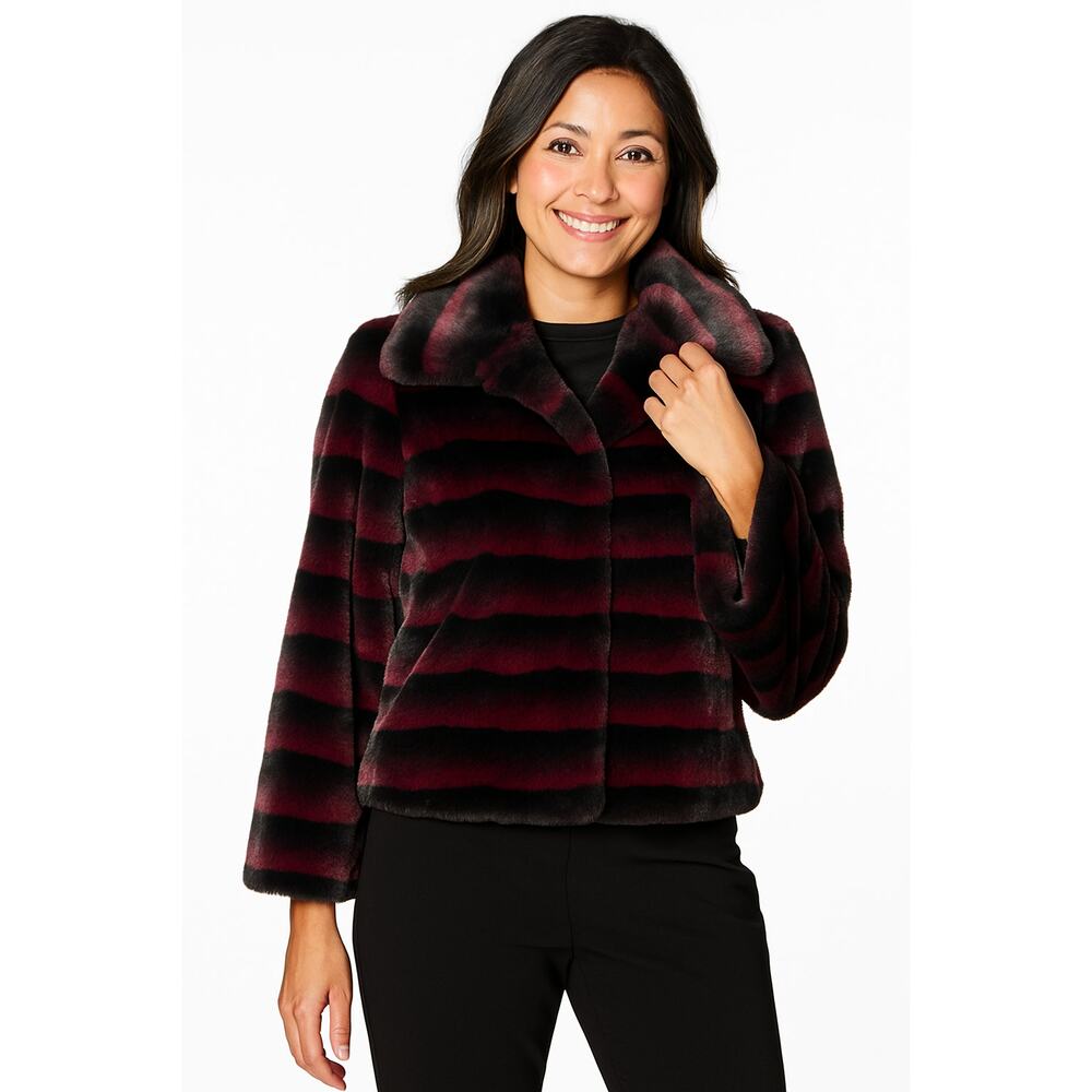 Dennis Basso Cropped Faux Fur Jacket in Wine NWT Size S